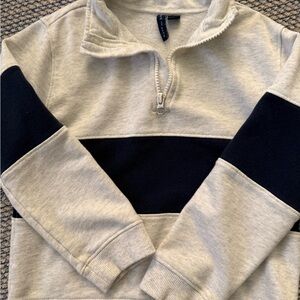 Little Boys Grey and Navy Half-Zip Sweater